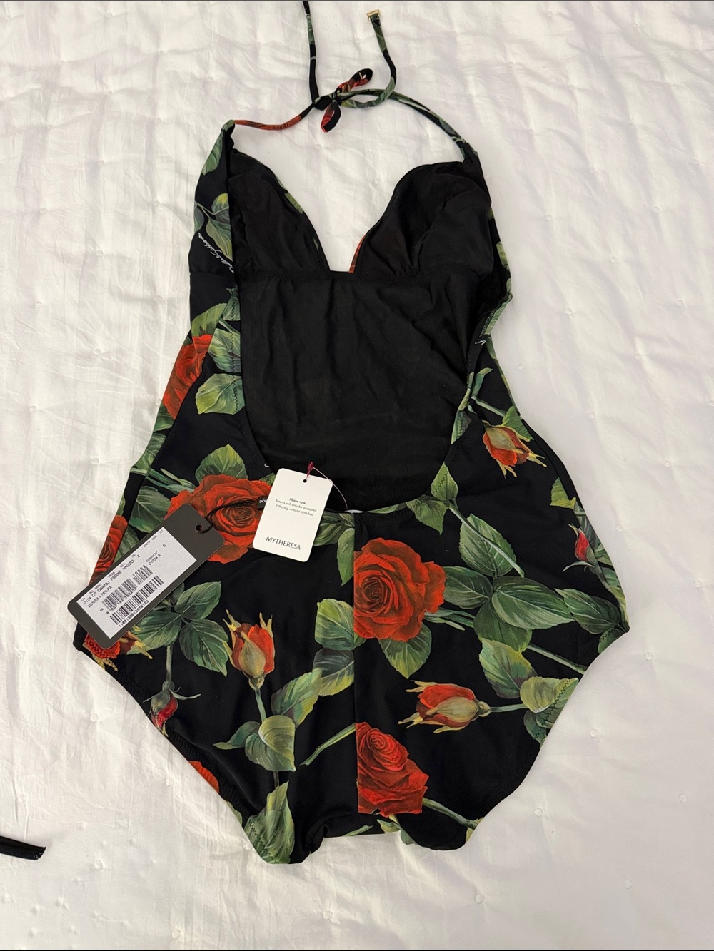 Dolce & Gabbana Black One-Piece Swimsuit with Red Rose Print - Picture 2 of 3